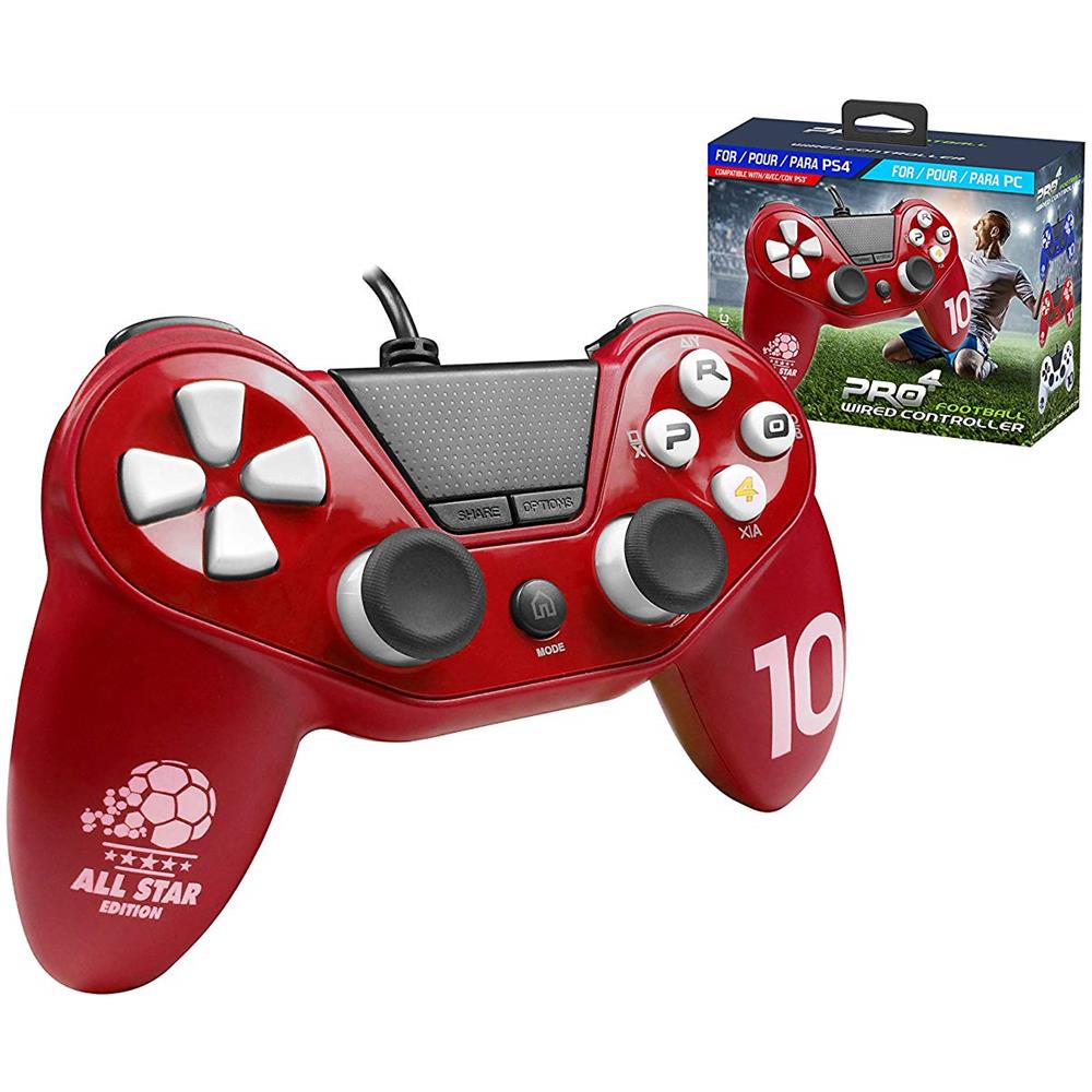 Pro4 Calcio Controller Per Playstation 4 - Ps4 Slim - Ps4 Pro - Playstation 3 - Pc Pro4 - Cablato Rosso - Foto 1