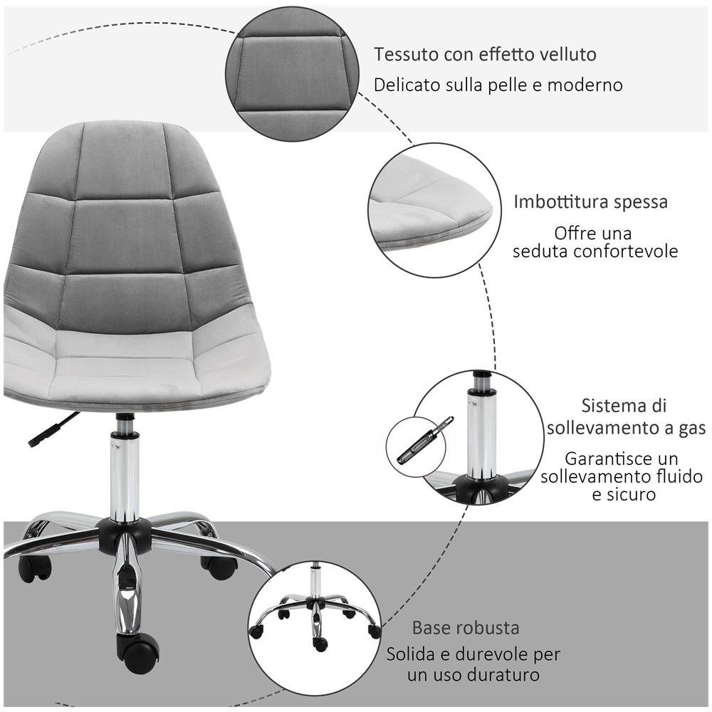 Sedia Girevole Per Scrivania Ufficio Ergonomica Regolabile Grigio - Foto 7