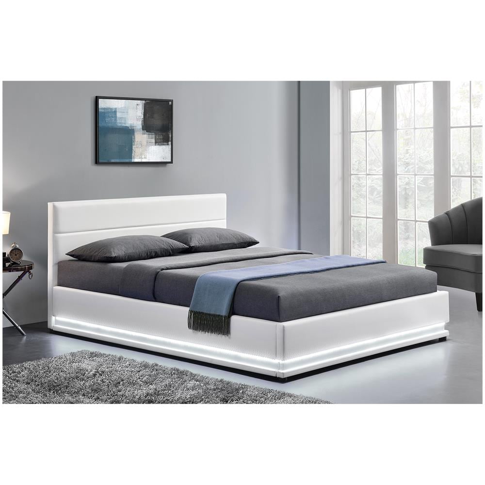 Newyork Struttura Letto In Similpelle Bianca Con Contenitore E Led 140x190 Cm - Foto 2