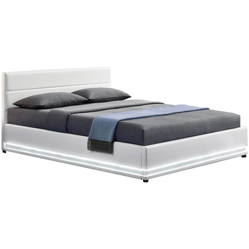 Newyork Struttura Letto In Similpelle Bianca Con Contenitore E Led 140x190 Cm - Foto 1