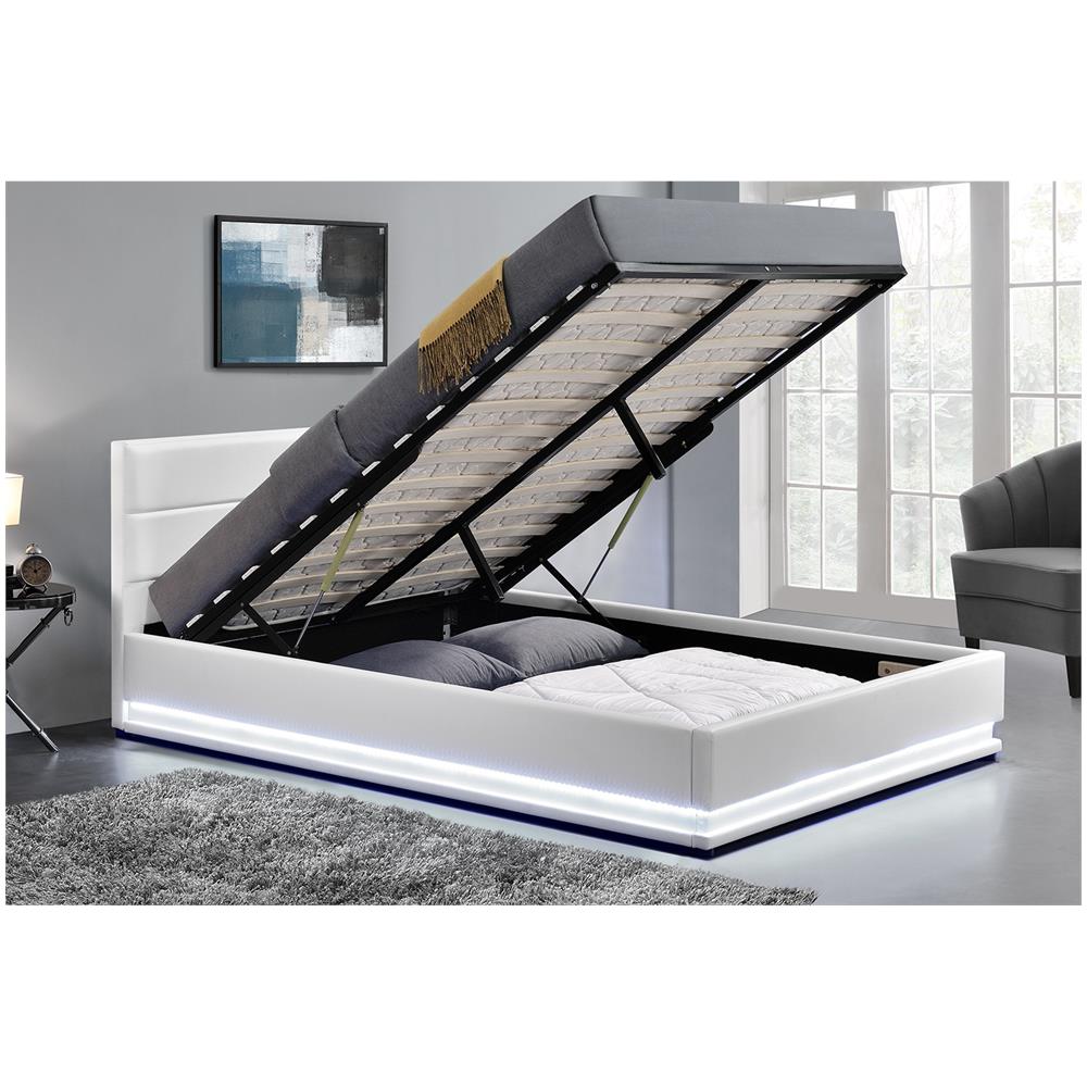 Newyork Struttura Letto In Similpelle Bianca Con Contenitore E Led 140x190 Cm - Foto 5
