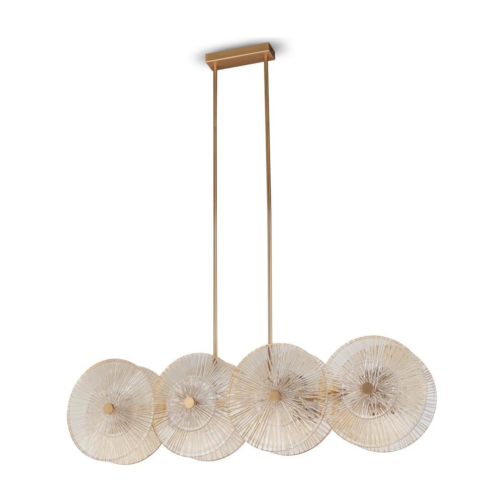 Lampadario Contemporaneo Aster Lineare Metallo Oro 8 Luci Con Diffusore In Vetro - Foto 1