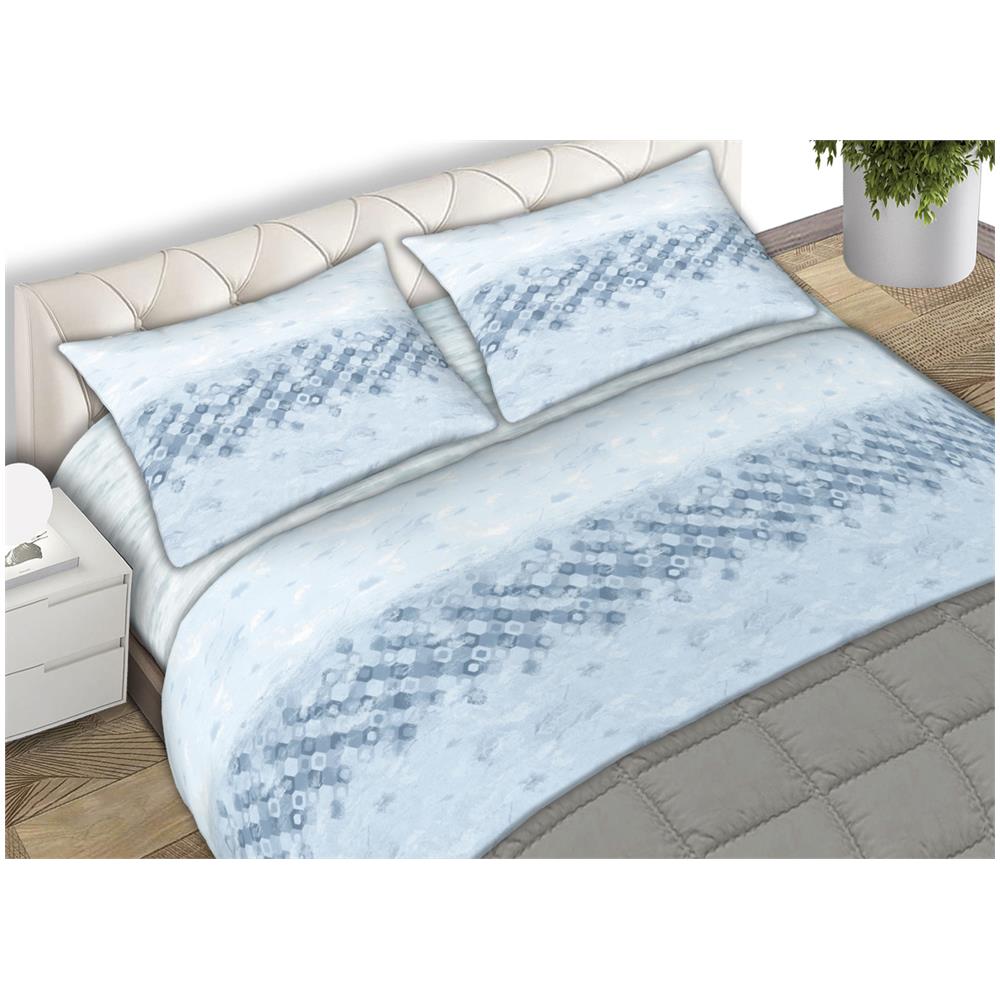 Completo Lenzuola 100% Cotone Made Italy Fantasia Cell C.n. Matrimoniale Azzurro - Foto 1