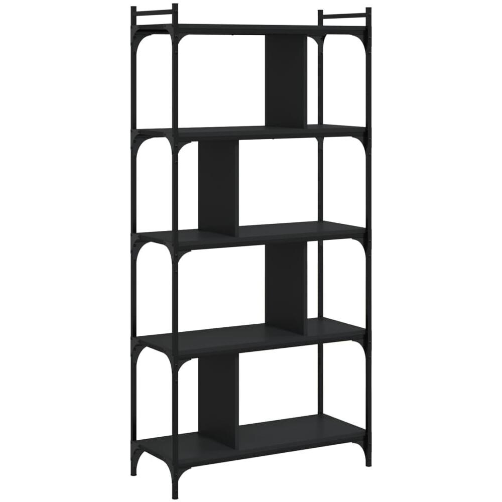 Libreria Nera 5 Ripiani 76x32x158 Cm Legno Multistrato - Foto 2