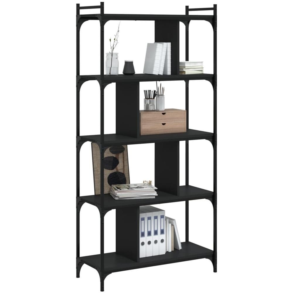 Libreria Nera 5 Ripiani 76x32x158 Cm Legno Multistrato - Foto 3