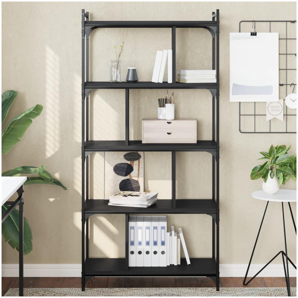 Libreria Nera 5 Ripiani 76x32x158 Cm Legno Multistrato - Foto 1