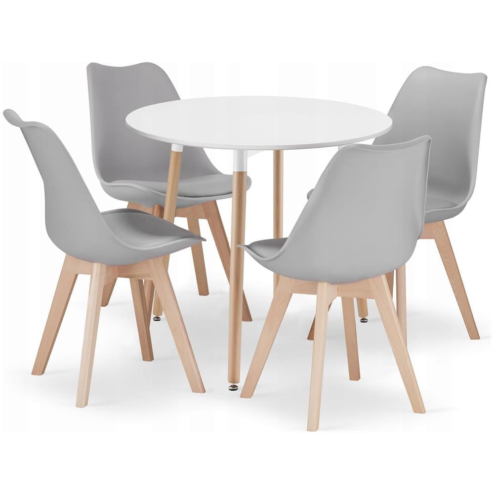 Tavolo rotondo bianco KAMI 80 con 4 sedie grigie RIXK - Foto 1