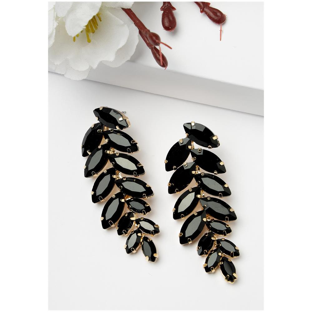 Orecchini Pendenti a Forma di Foglia Neri - Foto 2