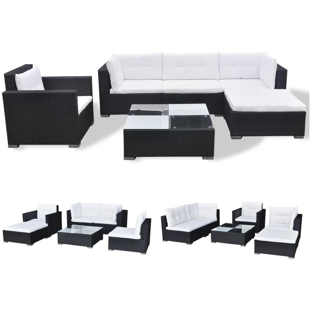 Set Divani Da Giardino 6 Pz Con Cuscini In Polyrattan Nero - Foto 1