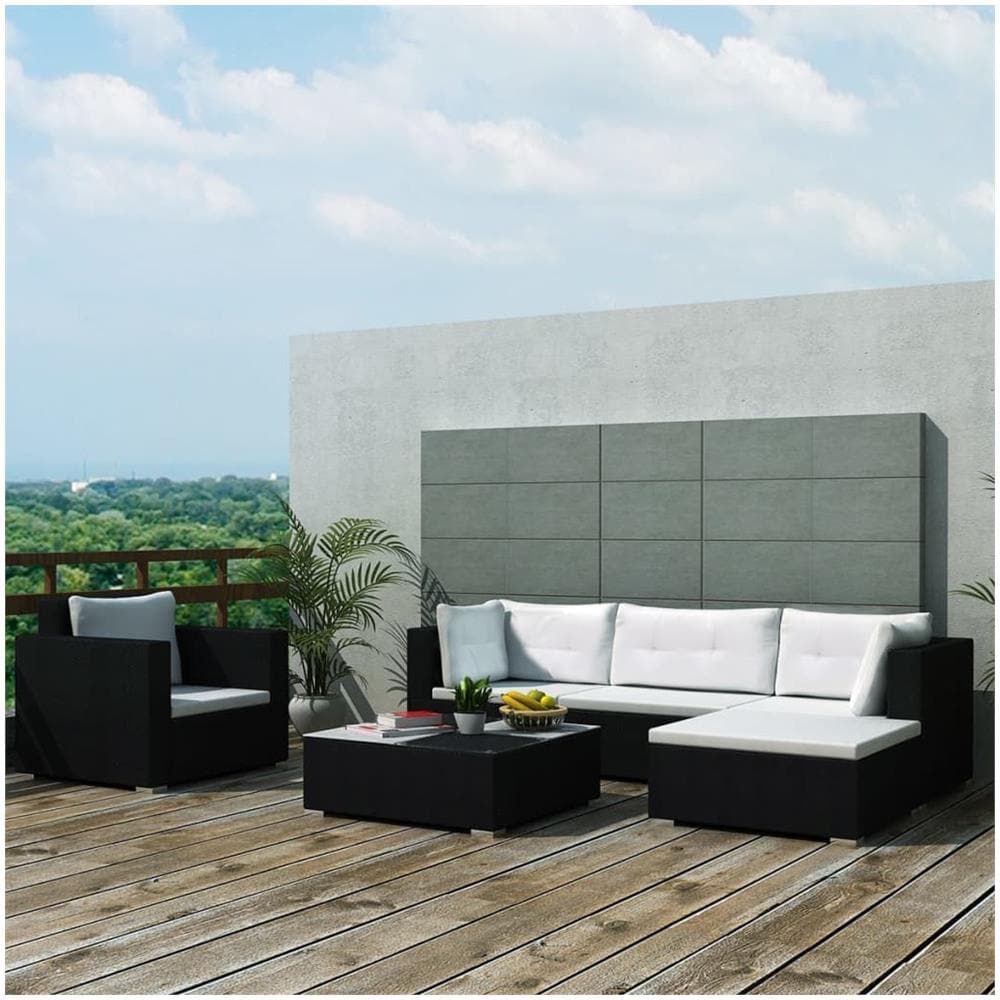 Set Divani Da Giardino 6 Pz Con Cuscini In Polyrattan Nero - Foto 2