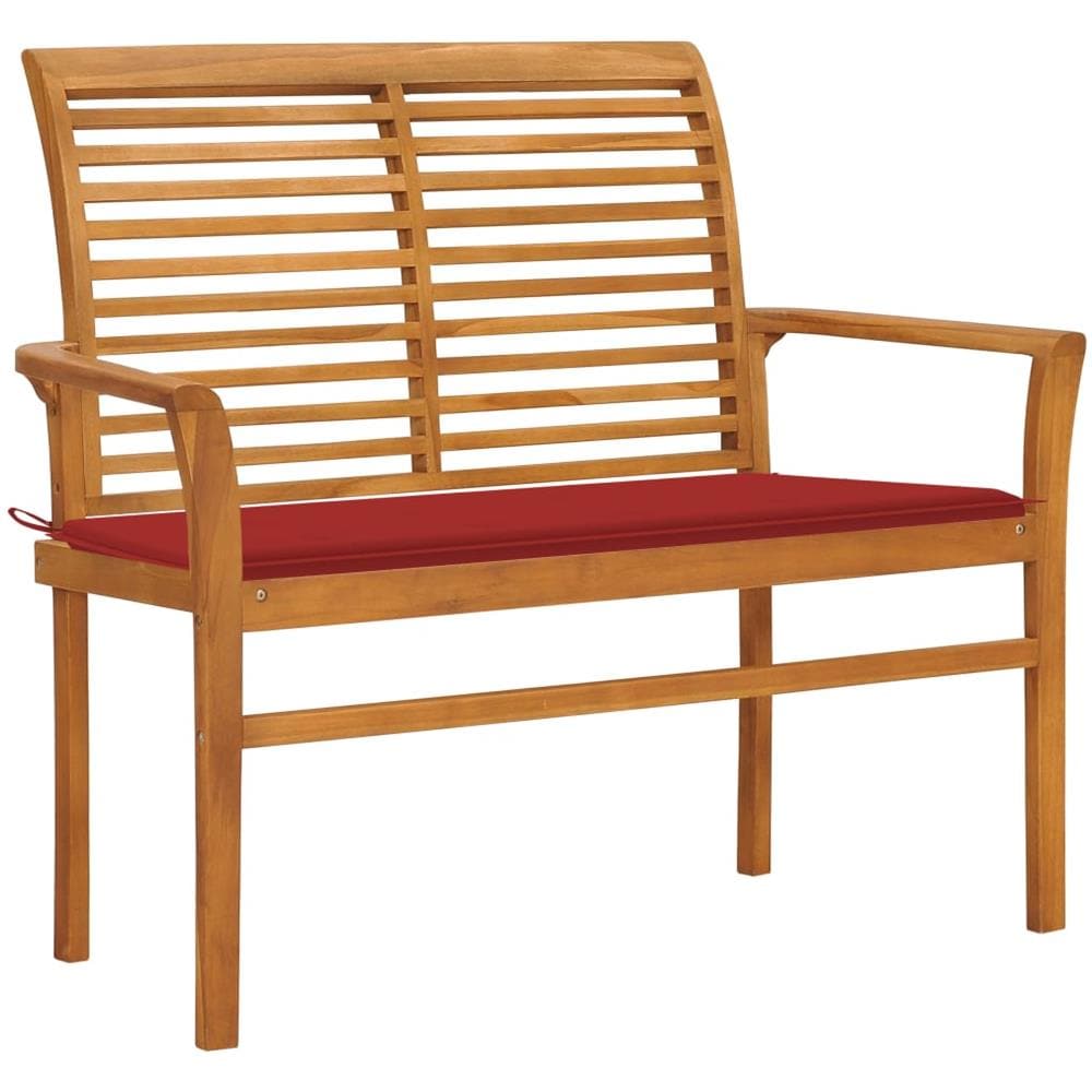 Panca da Giardino con Cuscino Rosso 112cm Teak Massello - Foto 1