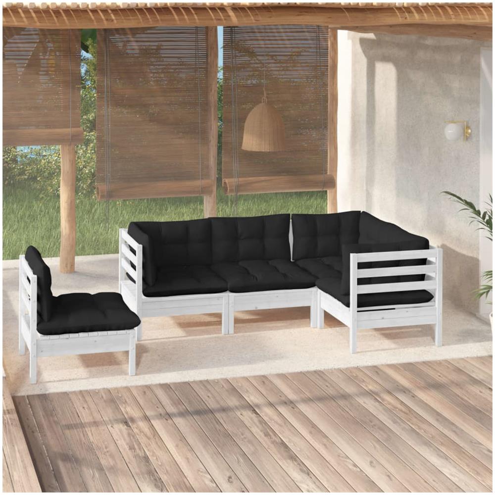 Set Divani Da Giardino 5 Pz Con Cuscini Bianchi Legno Di Pino - Foto 1