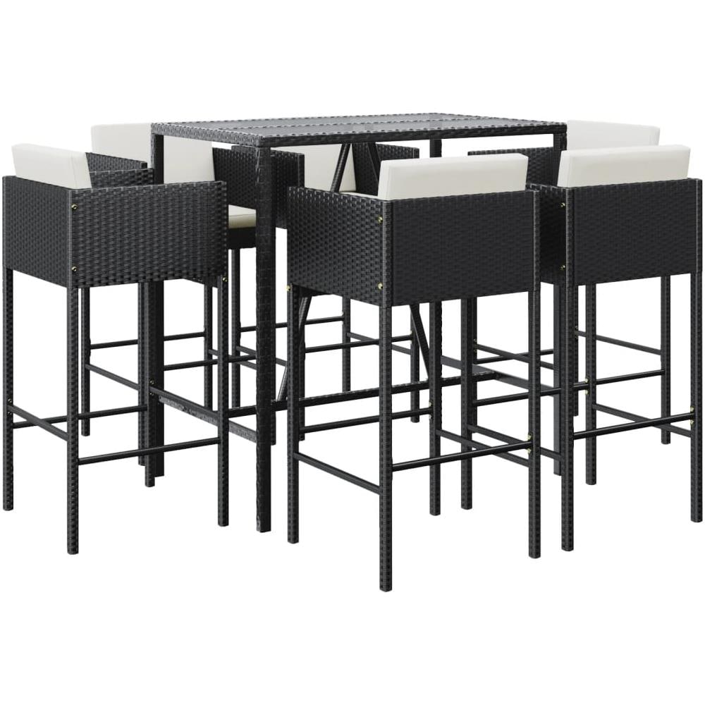 Set Bar Da Giardino 7 Pz Con Cuscini In Polyrattan Nero - Foto 2