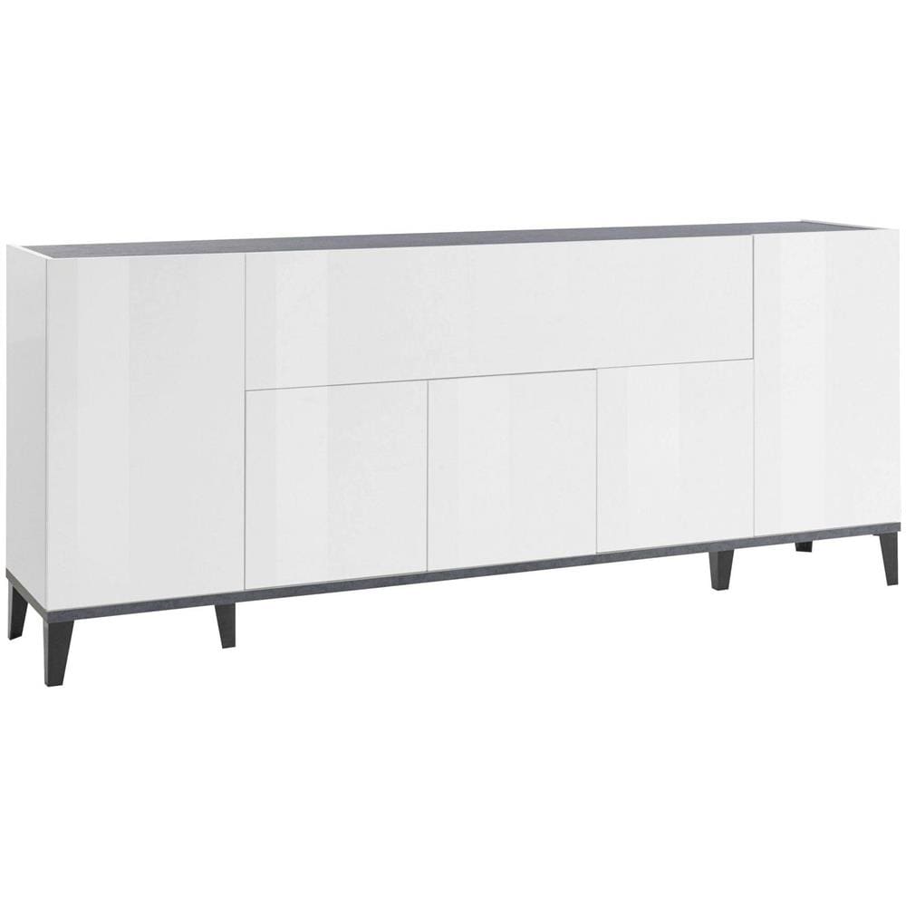 Credenza Vittorio, Madia Da Cucina A 6 Ante, Buffet Da Soggiorno, 100% Made In Italy, Cm 200x40h82, Bianco Lucido E Ardesia - Foto 2