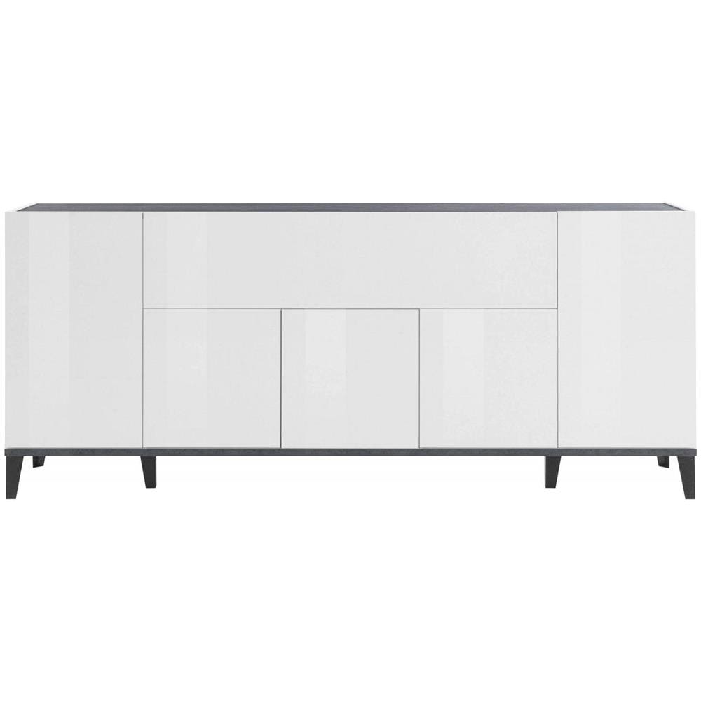 Credenza Vittorio, Madia Da Cucina A 6 Ante, Buffet Da Soggiorno, 100% Made In Italy, Cm 200x40h82, Bianco Lucido E Ardesia - Foto 4