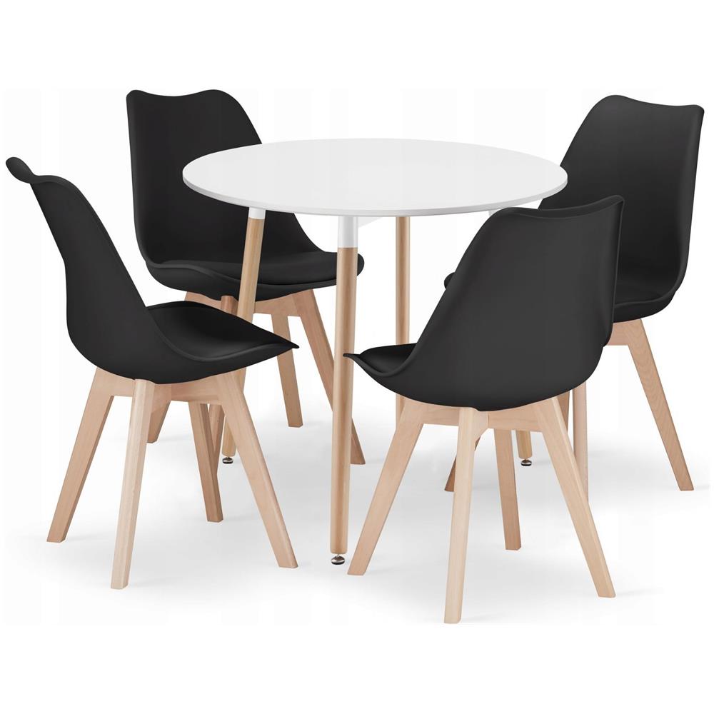 Tavolo rotondo bianco VALORA KAMI 80 con 4 sedie nere RIXK - Foto 1