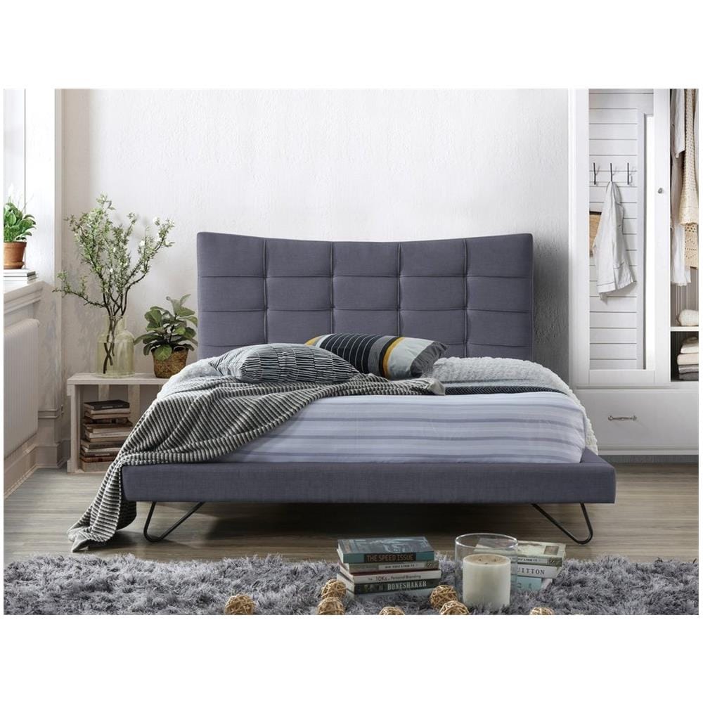 Letto Matrimoniale In Tessuto Grigio 180 X 200 Cm Lannion - Foto 2
