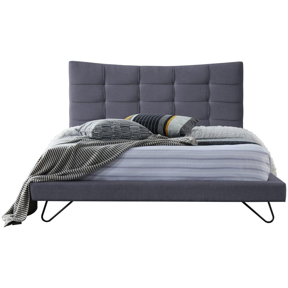 Letto Matrimoniale In Tessuto Grigio 180 X 200 Cm Lannion - Foto 1