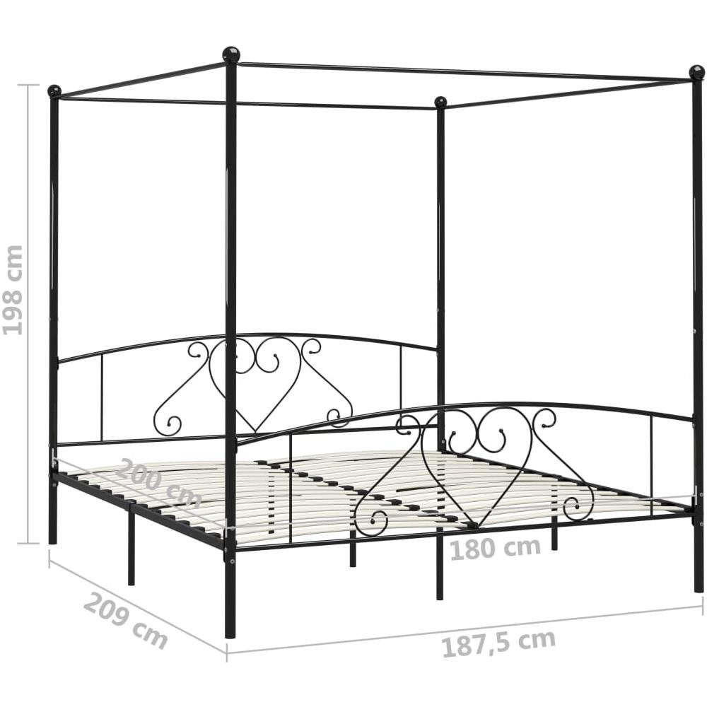 Letto A Baldacchino Nero In Metallo 180x200 Cm - Foto 5