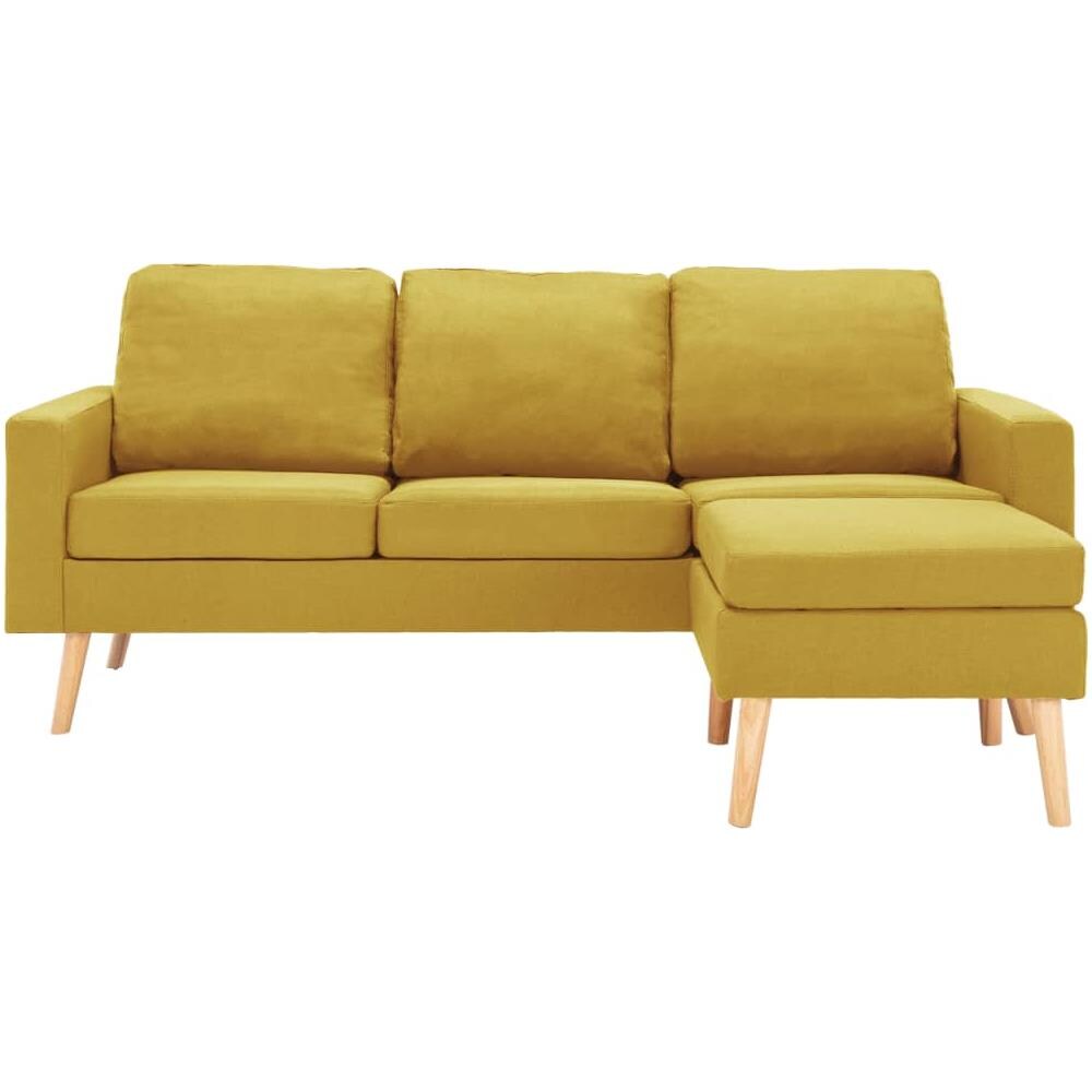 Divano a 3 Posti con Poggiapiedi Giallo in Tessuto - Foto 2