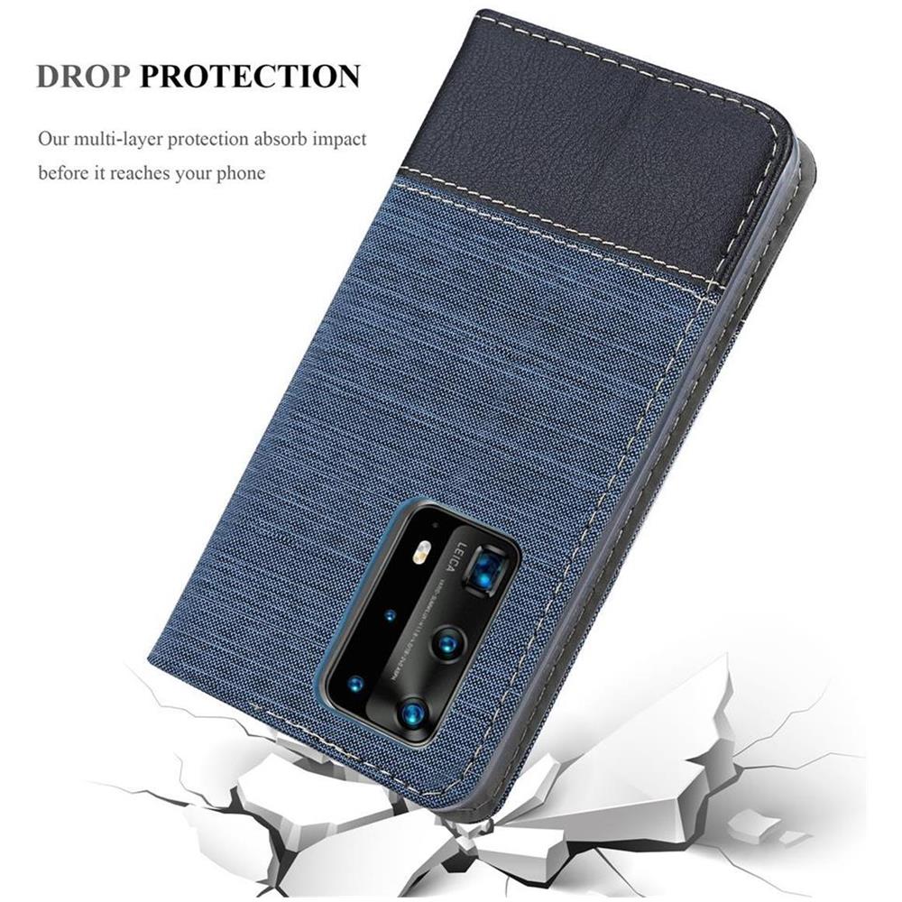 Custodia Compatibile Con Huawei P40 Pro + In Blu Scuro Nero - Coperchio Protettiva Con Chiusura Magnetica, Funzione Stand E Tasca Per Le Carte - Foto 8