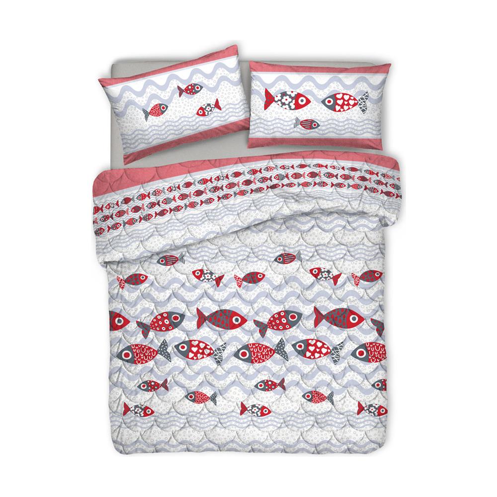 Trapuntino Piumino Estivo 100gr Linea Pensieri Delicati Disegno Pesciolini Singolo Rosso - Foto 2