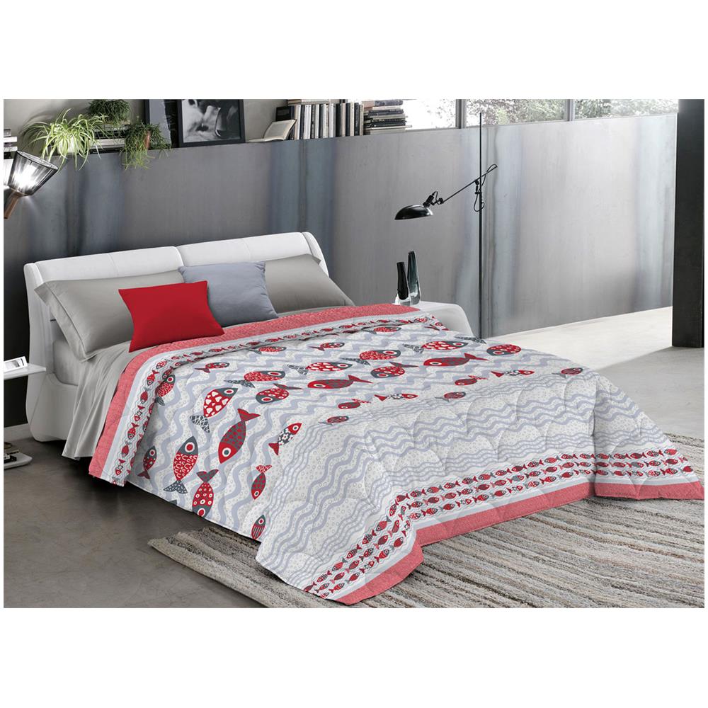 Trapuntino Piumino Estivo 100gr Linea Pensieri Delicati Disegno Pesciolini Singolo Rosso - Foto 1