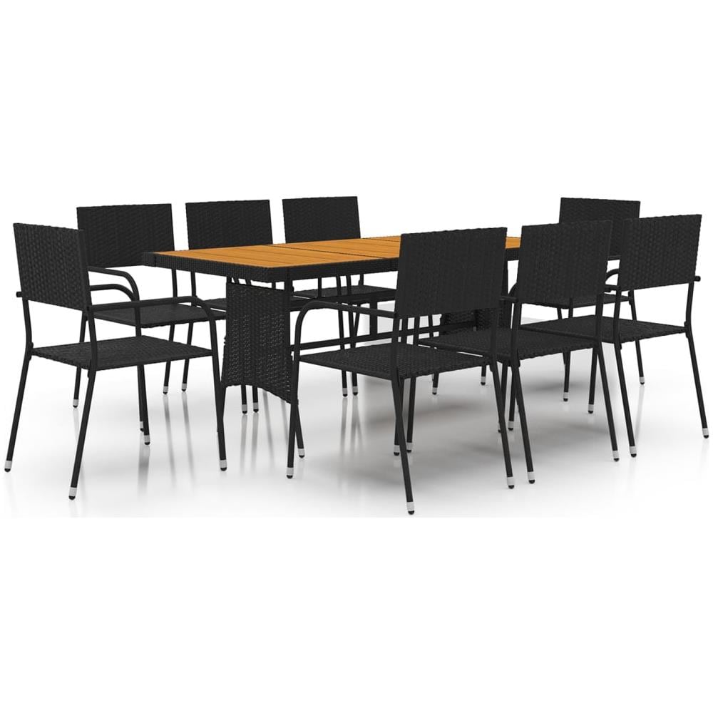 Set Da Pranzo Per Esterni 9 Pz In Polyrattan Nero - Foto 1
