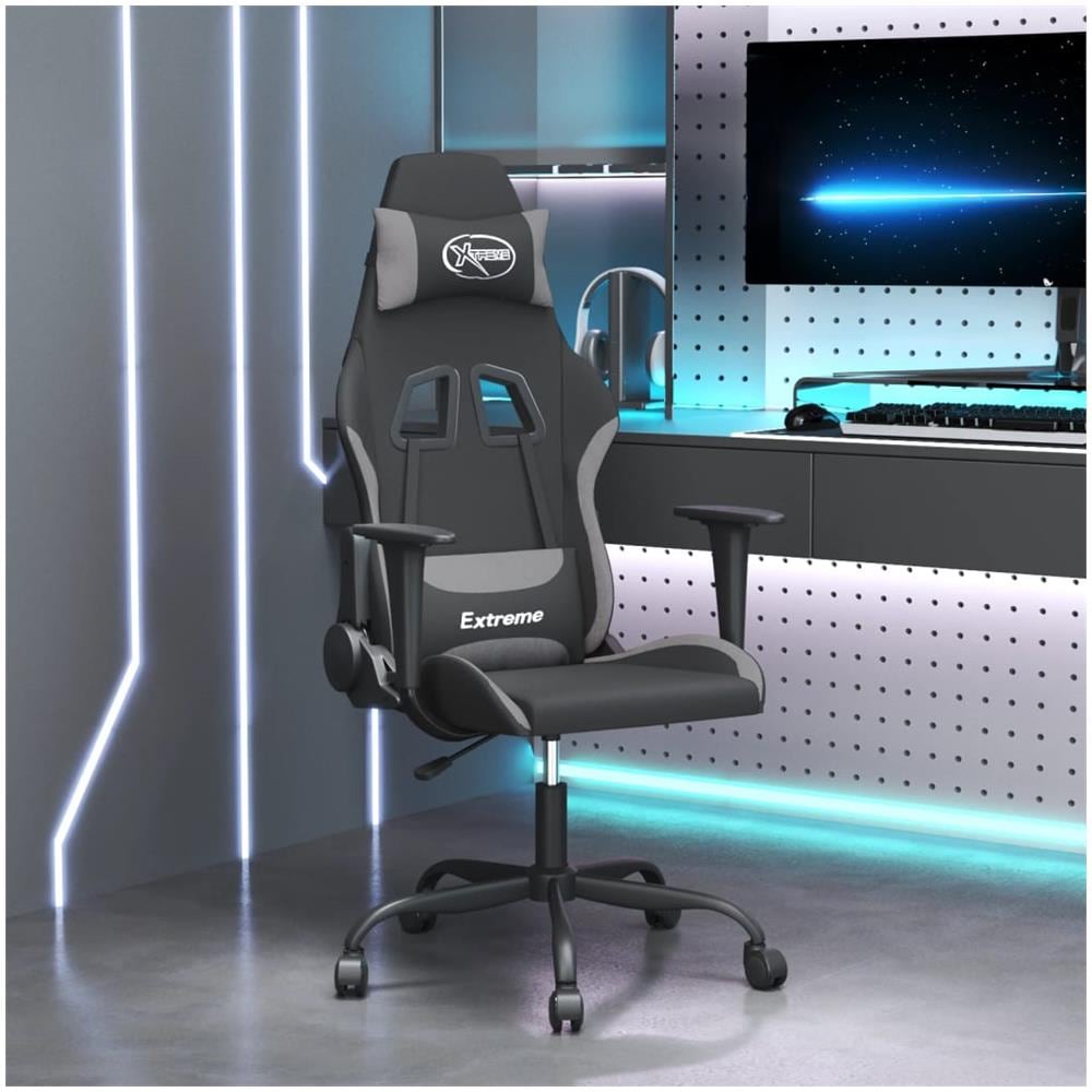Sedia Da Gaming Nero E Grigio Chiaro In Tessuto - Foto 1