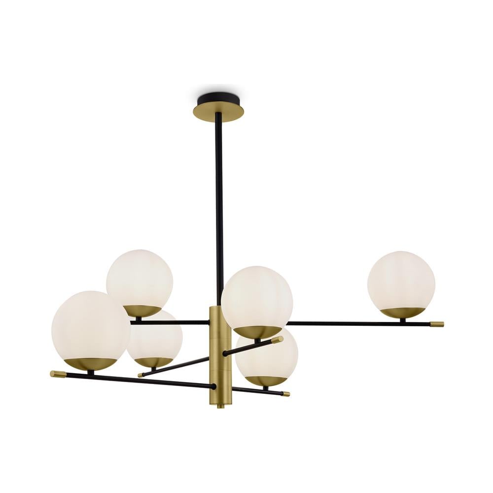 Lampadario Contemporanea Nostalgia Metallo Oro Opaco 6 Luci Diffusori Bianchi - Foto 1
