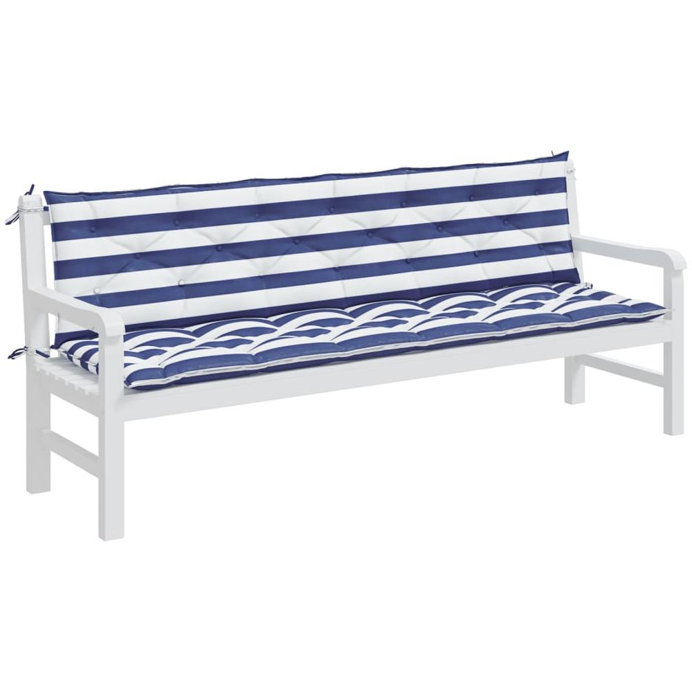 Cuscini Panca Giardino 2pz Righe Bianche Blu 200x50x7cm Tessuto - Foto 3
