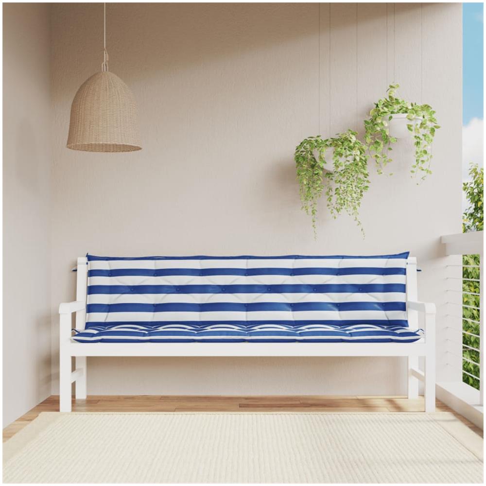 Cuscini Panca Giardino 2pz Righe Bianche Blu 200x50x7cm Tessuto - Foto 1
