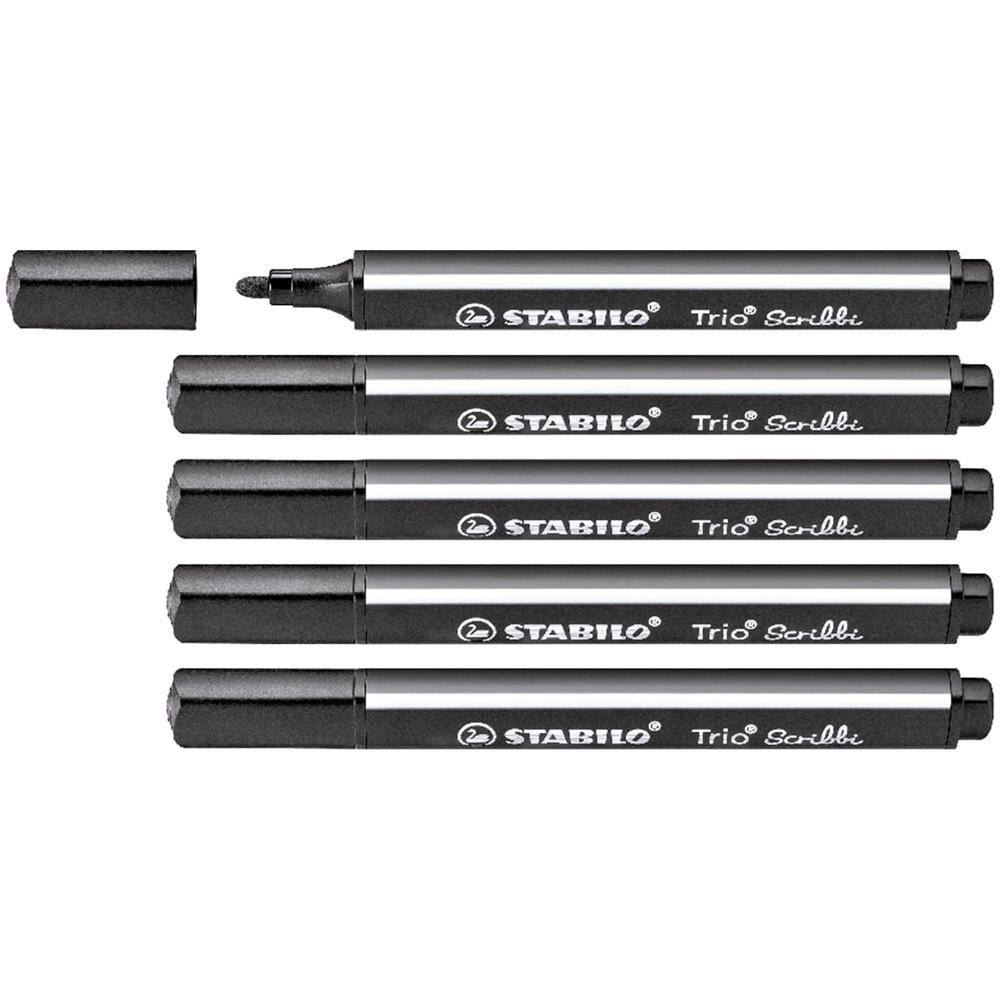 Trio Scribbi - Pennarello triangolare con punta ammortizzata - Confezione da 5 - Nero - Foto 1