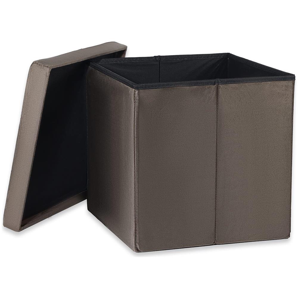 POUF PIEGHEVOLE L Seduta contenitore in velluto marrone - Foto 2