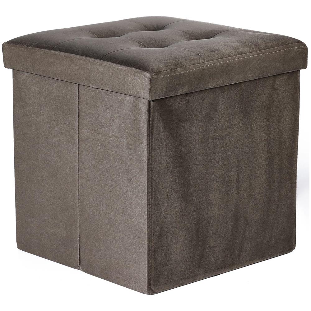 POUF PIEGHEVOLE L Seduta contenitore in velluto marrone - Foto 1