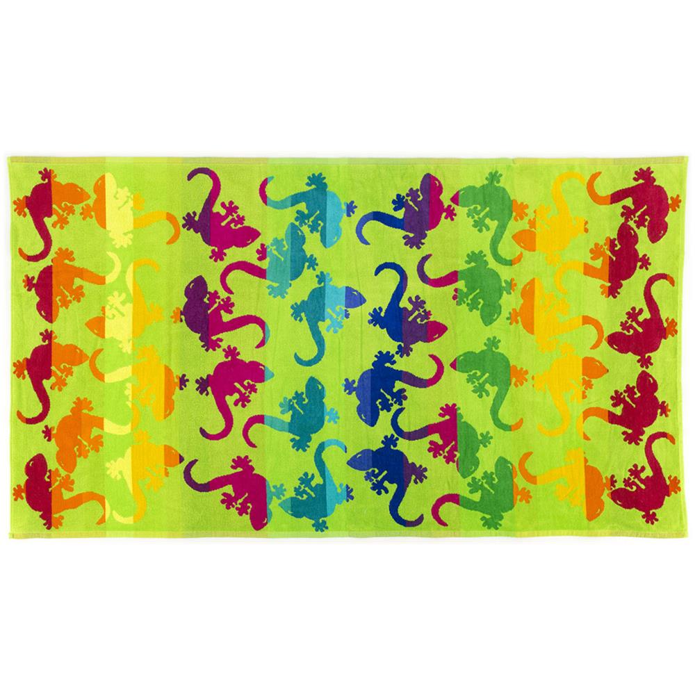 Telo Mare Jacquard In Spugna Disegno Fantasy Geco 90x170 Verde - Foto 3