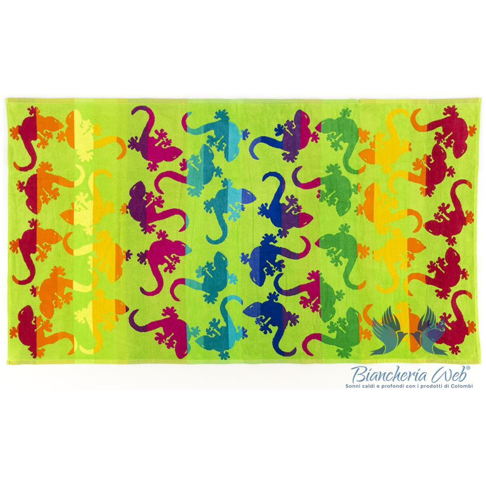Telo Mare Jacquard In Spugna Disegno Fantasy Geco 90x170 Verde - Foto 2