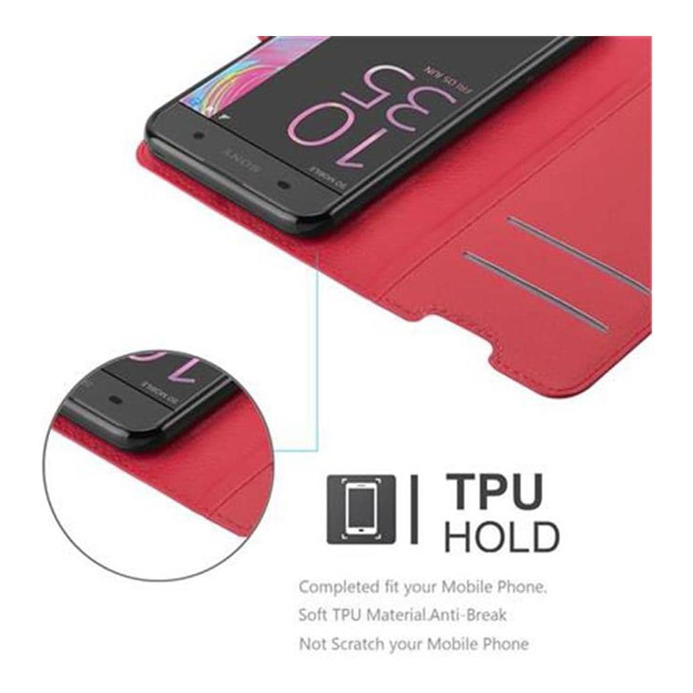 Custodia Compatibile Con Sony Xperia Xa In Rosso Carminio - Coperchio Protettiva Con Chiusura Magnetica, Funzione Stand E Tasca Per Le Carte - Foto 6