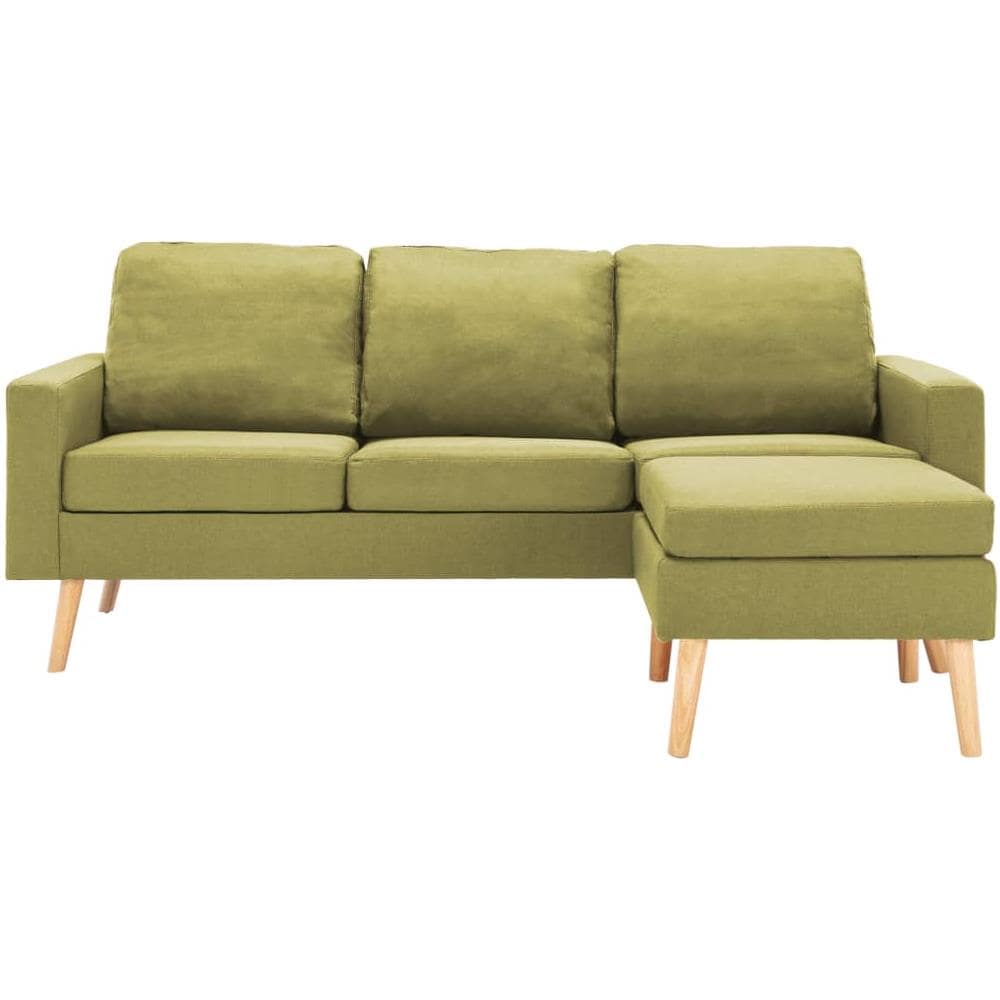 Divano a 3 Posti con Poggiapiedi Verde in Tessuto - Foto 2