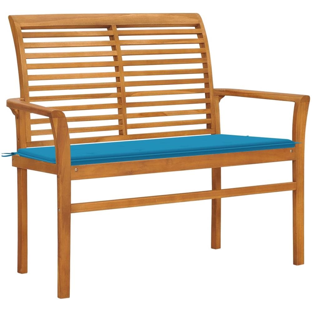 Panca da Giardino con Cuscino Blu 112 cm in Legno di Teak - Foto 1