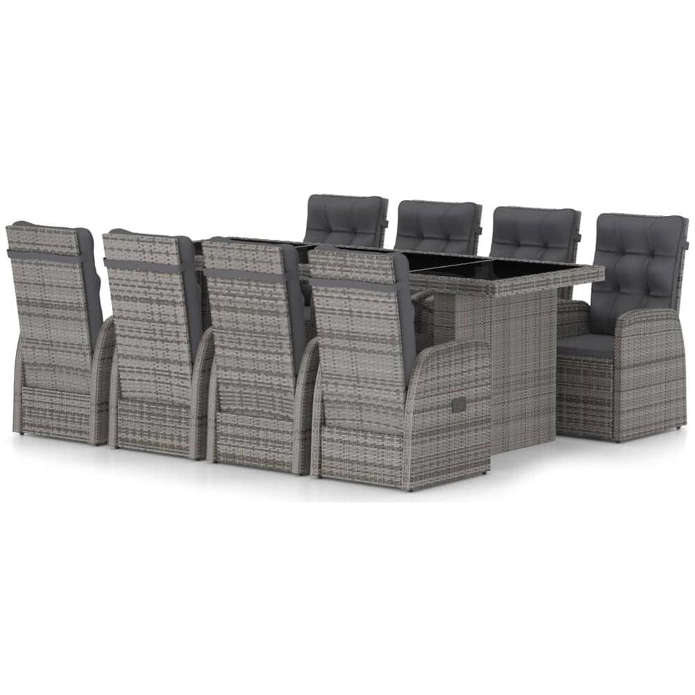 Set da Pranzo da Esterno 9 pz con Cuscini in Polyrattan Grigio - Foto 1