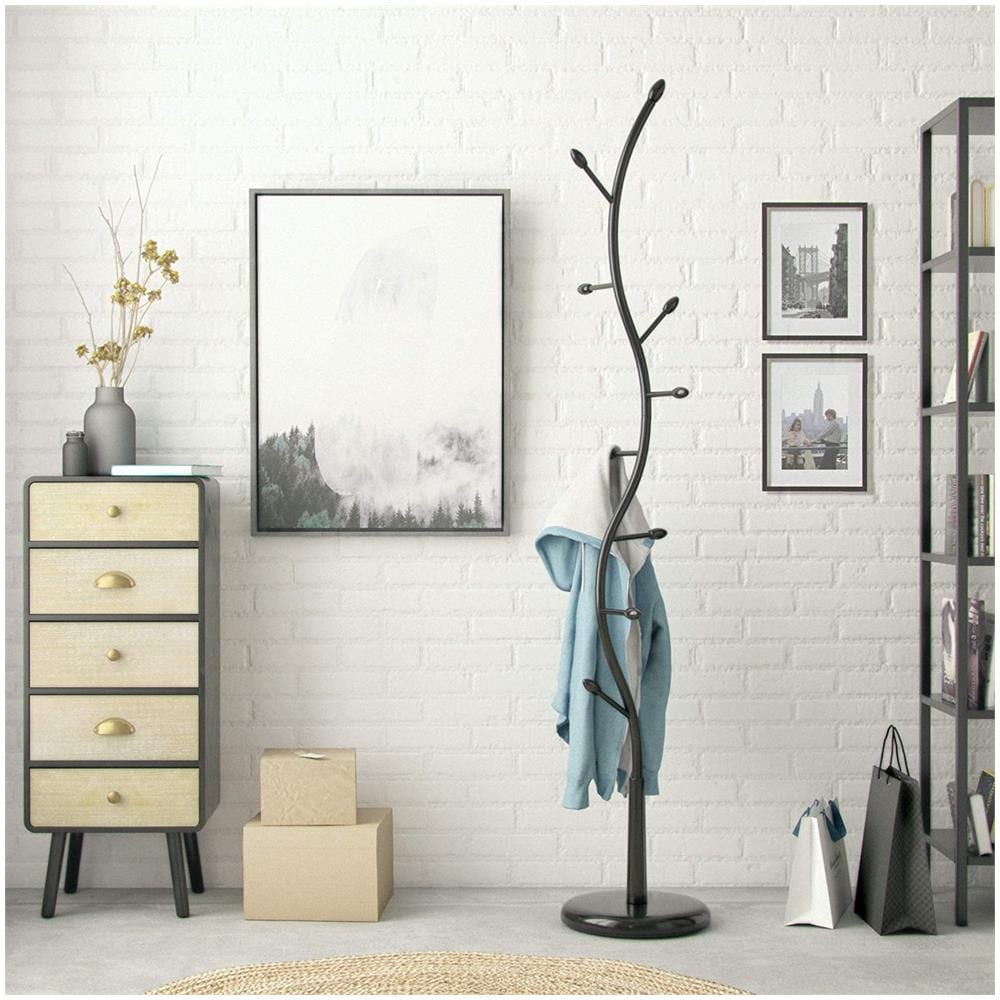 Swindon Appendiabiti Da Terra In Stile Minimalista, Attaccapanni, Con 9 Ganci O Appendiabiti Per Vestiti O Borse Per La Sala, Misure (a X L X L) 185 X 32 X 32 Cm, Metallo, Colore Nero - Foto 5