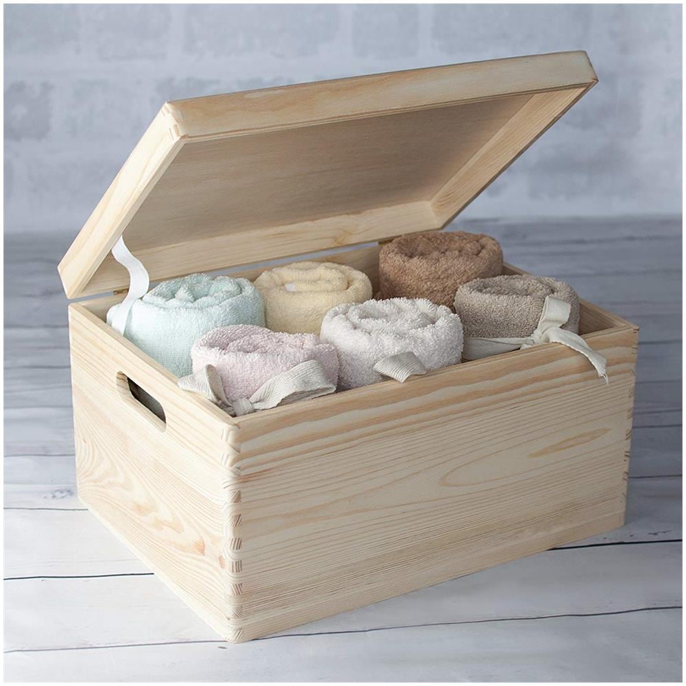 Xxl Grande Scatola In Legno Porta Oggetti | 40 X 30 X 24 Cm | Coperchio E Maniglie | Contenitore Giochi Bambini Cassetta Attrezzi Baule Portagiochi Non Verniciato | Ruvido E Non Levigato - Foto 2