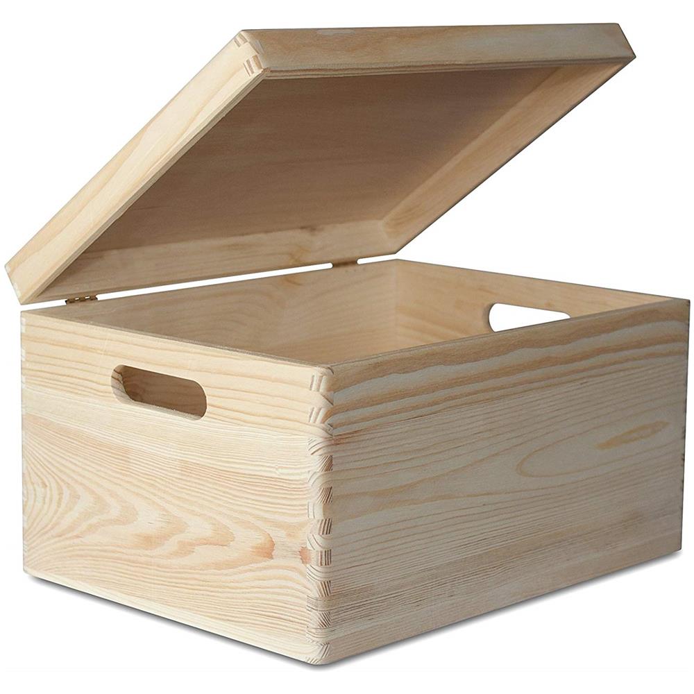 Xxl Grande Scatola In Legno Porta Oggetti | 40 X 30 X 24 Cm | Coperchio E Maniglie | Contenitore Giochi Bambini Cassetta Attrezzi Baule Portagiochi Non Verniciato | Ruvido E Non Levigato - Foto 5