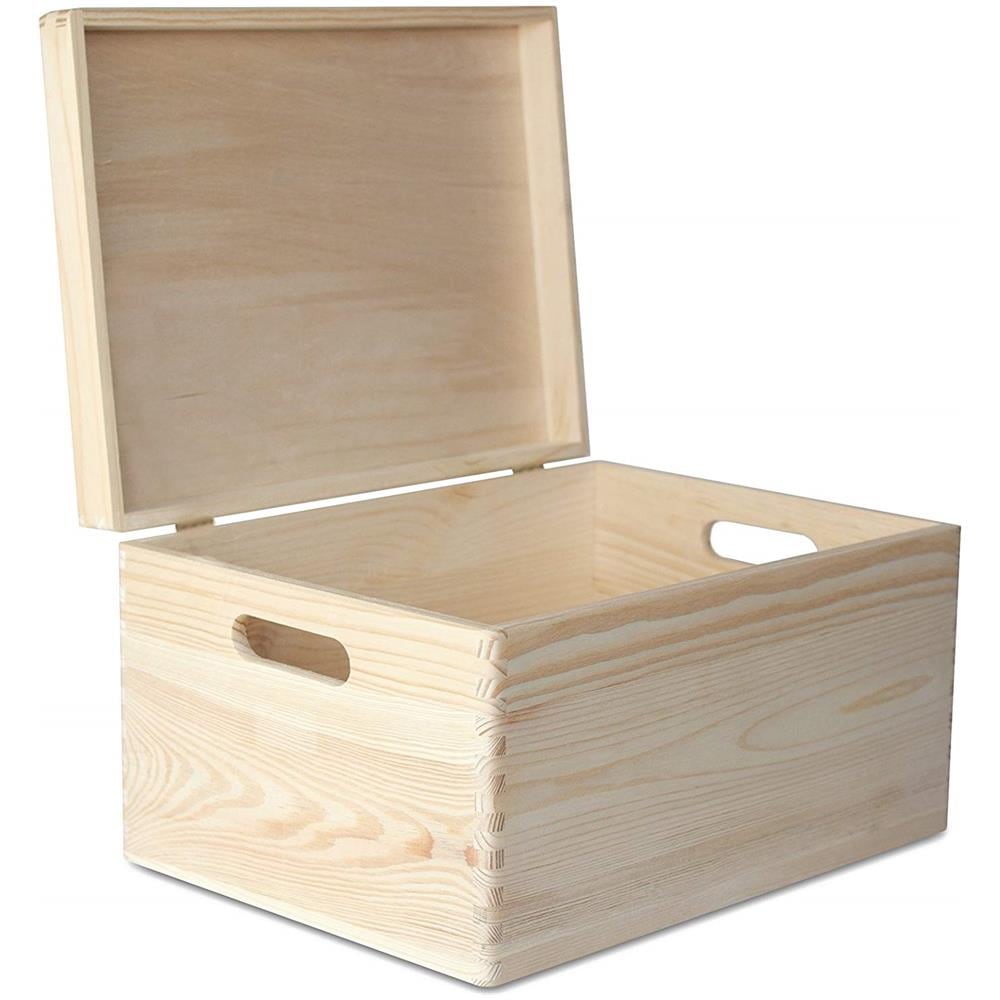 Xxl Grande Scatola In Legno Porta Oggetti | 40 X 30 X 24 Cm | Coperchio E Maniglie | Contenitore Giochi Bambini Cassetta Attrezzi Baule Portagiochi Non Verniciato | Ruvido E Non Levigato - Foto 1