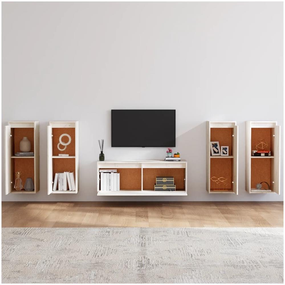 Mobili Porta Tv 5 Pz Bianchi In Legno Massello Di Pino - Foto 8