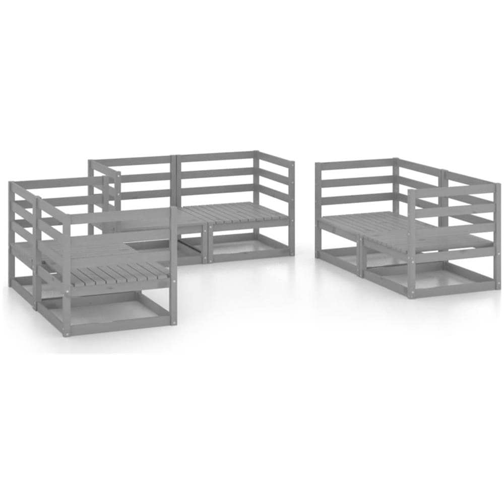 Set Divani Da Giardino 6 Pz Grigio In Legno Massello Di Pino - Foto 2