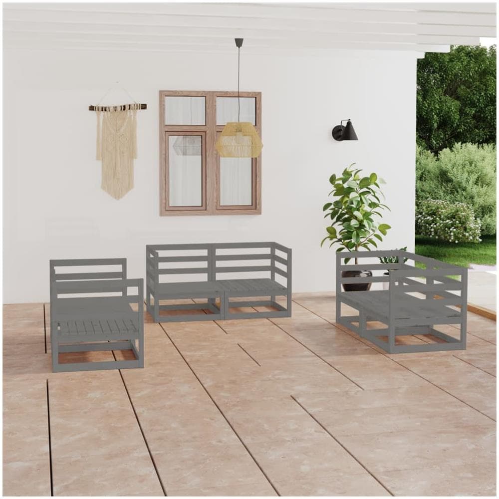 Set Divani Da Giardino 6 Pz Grigio In Legno Massello Di Pino - Foto 1