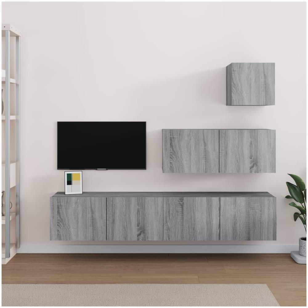 Set Di Mobili Porta Tv 4 Pz Grigio Sonoma In Legno Multistrato - Foto 1