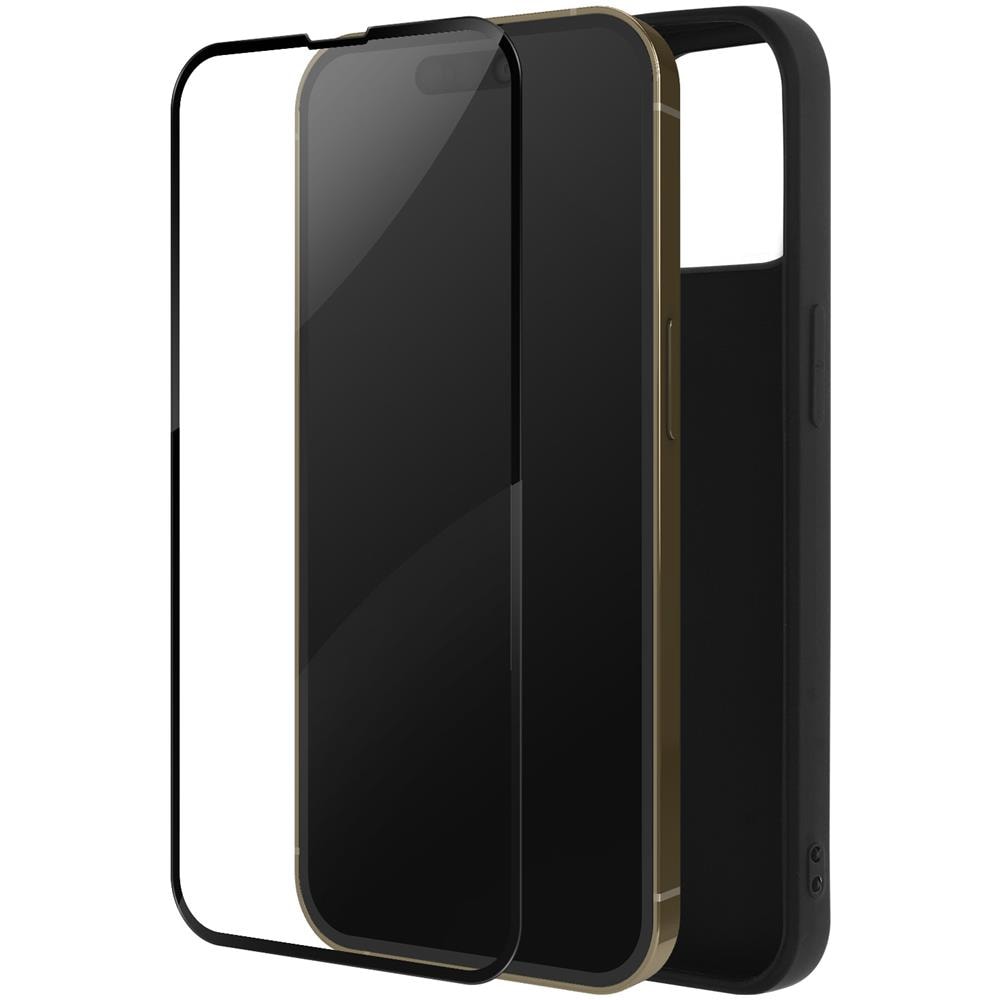 Cover Silicone Morbido Iphone 14 Pro Nera + Vetro Temperato 9h Trasparente - Foto 1